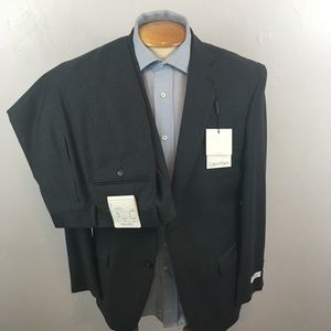 Calvin Klein 40s mens suit 2 piece gray blue windowpane 100% wool new nwt ea0012